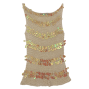 Vintage Cream Sequin and Pearl Knit Tank Top (XS/S)