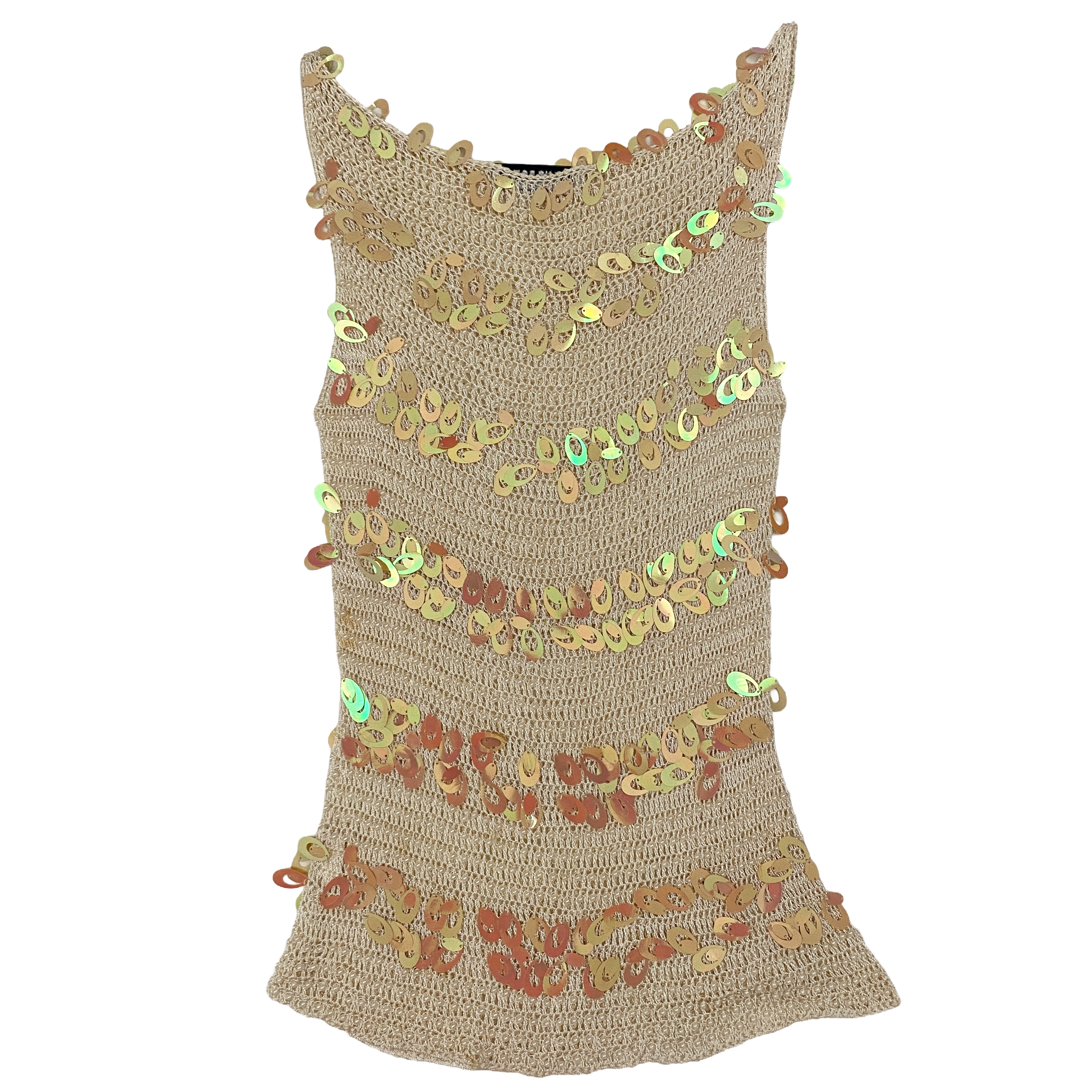Vintage Cream Sequin and Pearl Knit Tank Top (XS/S)