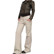 2000's Beige Pinstripe Trousers (M)