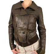 Brown Leather & Knit Jacket (XS)