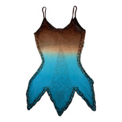 Y2K Brown and Blue Ombré Beaded Silk Top (s)