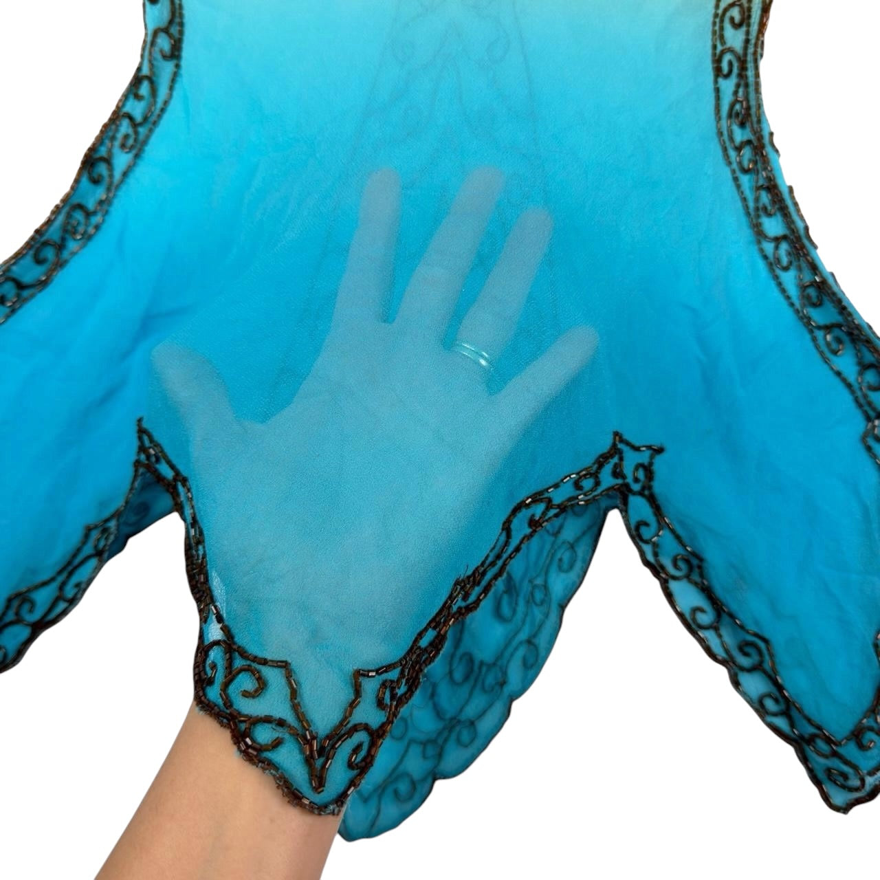 Y2K Brown and Blue Ombré Beaded Silk Top (s)