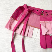 Upcycled Patchwork Pleated Mini Skirt-Belt (M-L)