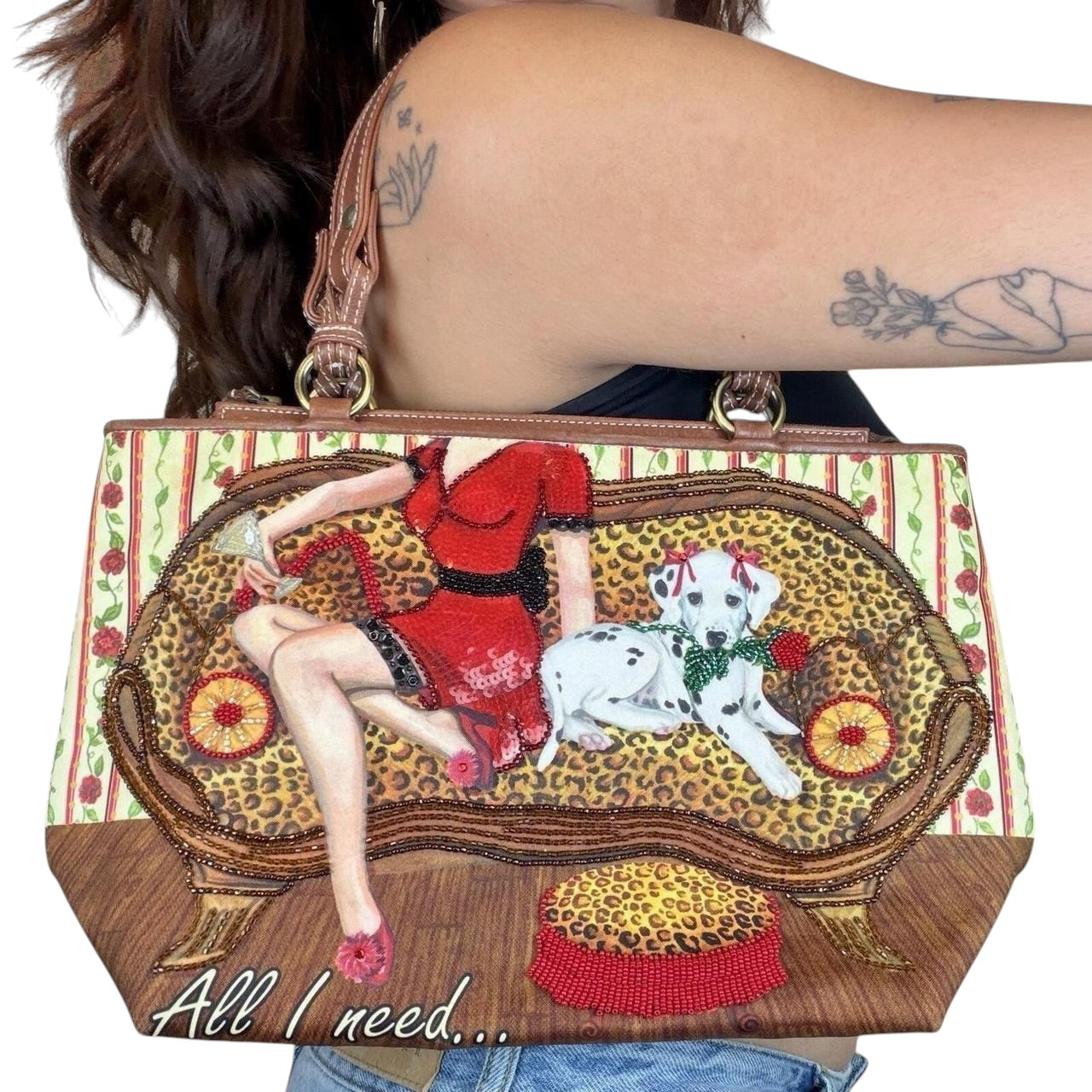 Isabella Fiore Beaded Leopard Print Shoulder Bag