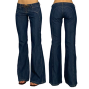 Bebe 2000s Low Rise Lace-Up Striped Flare Jeans (S)