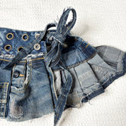 Upcycled Denim Patchwork Pleated Mini Skirt-Belt (S-M)