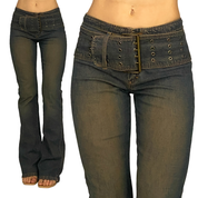Bebe 2000s Mid Rise Belted Flare Jeans (S)