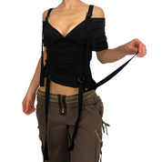 Black Silk Utility Strap Top (S)