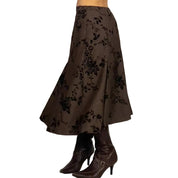Flocked Velvet Floral Midi Skirt (S)