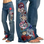 2000's Embroidered Floral Sequin Jeans (S)