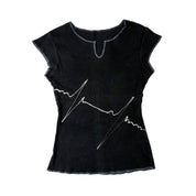 Graphic Contrast Stitch Heartbeat Tee (S-M)