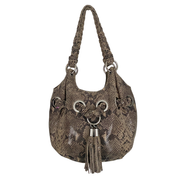 Leather Snakeskin Print Hobo Bag