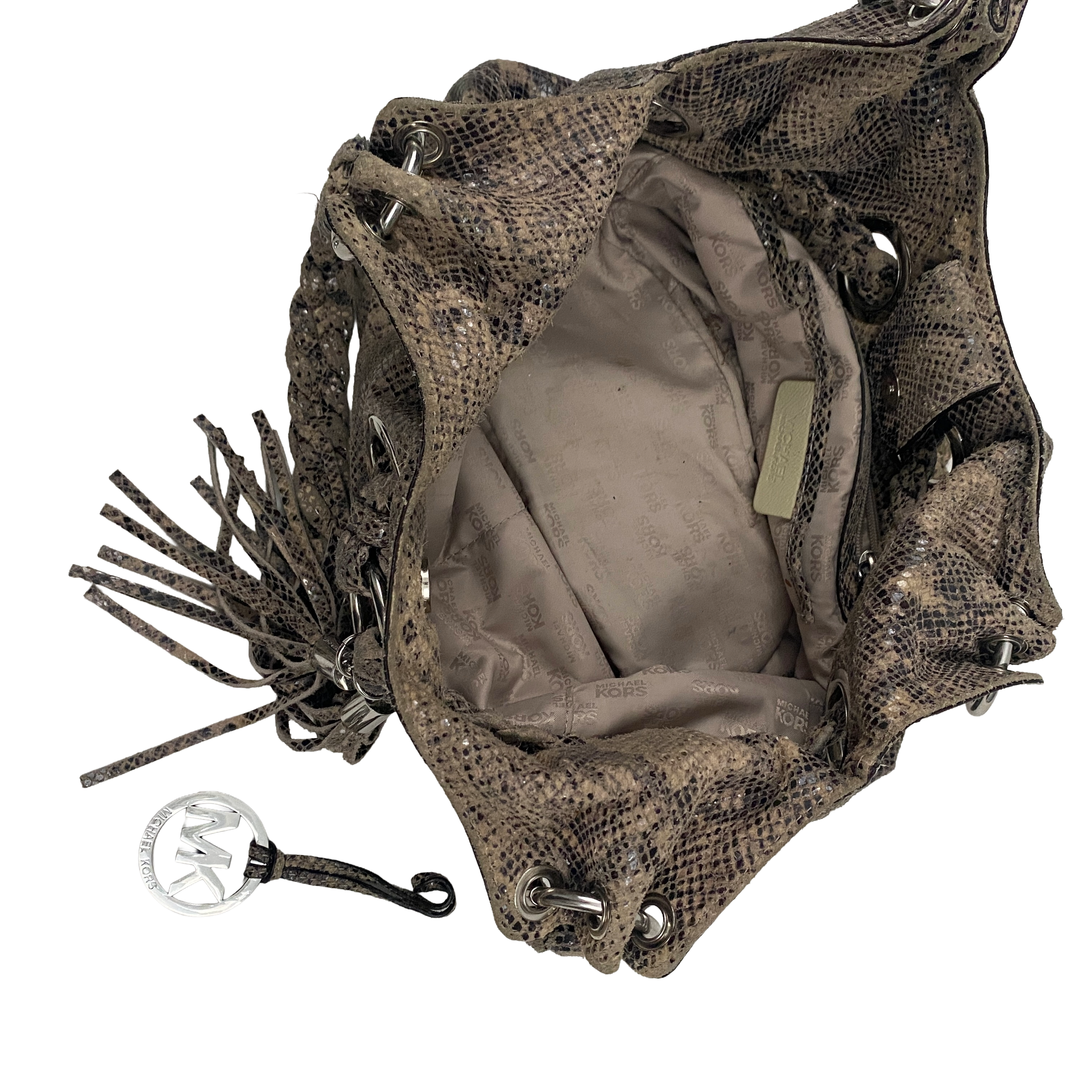Leather Snakeskin Print Hobo Bag