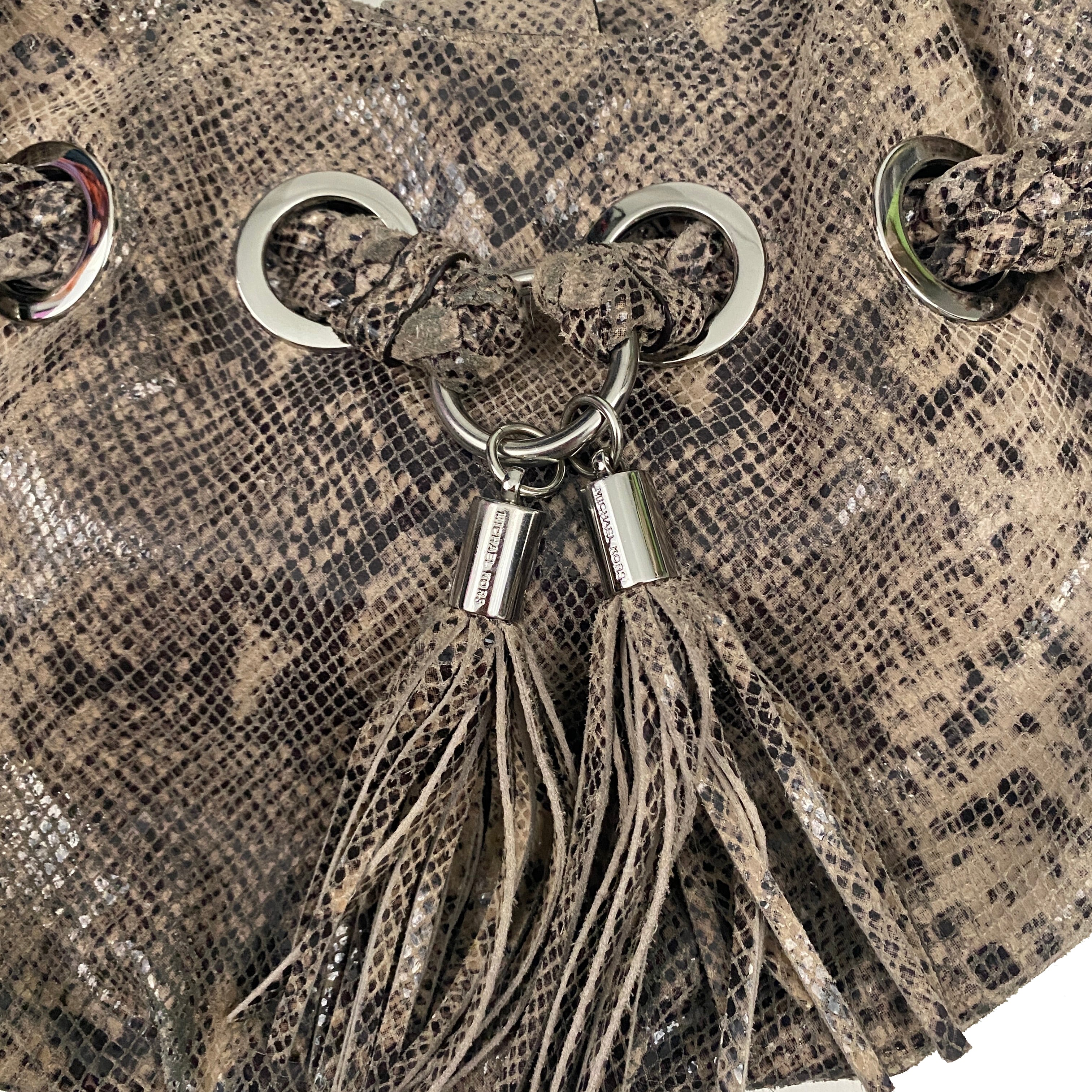 Leather Snakeskin Print Hobo Bag