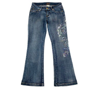 2000's Rhinestone Printed Flare Jeans (M)