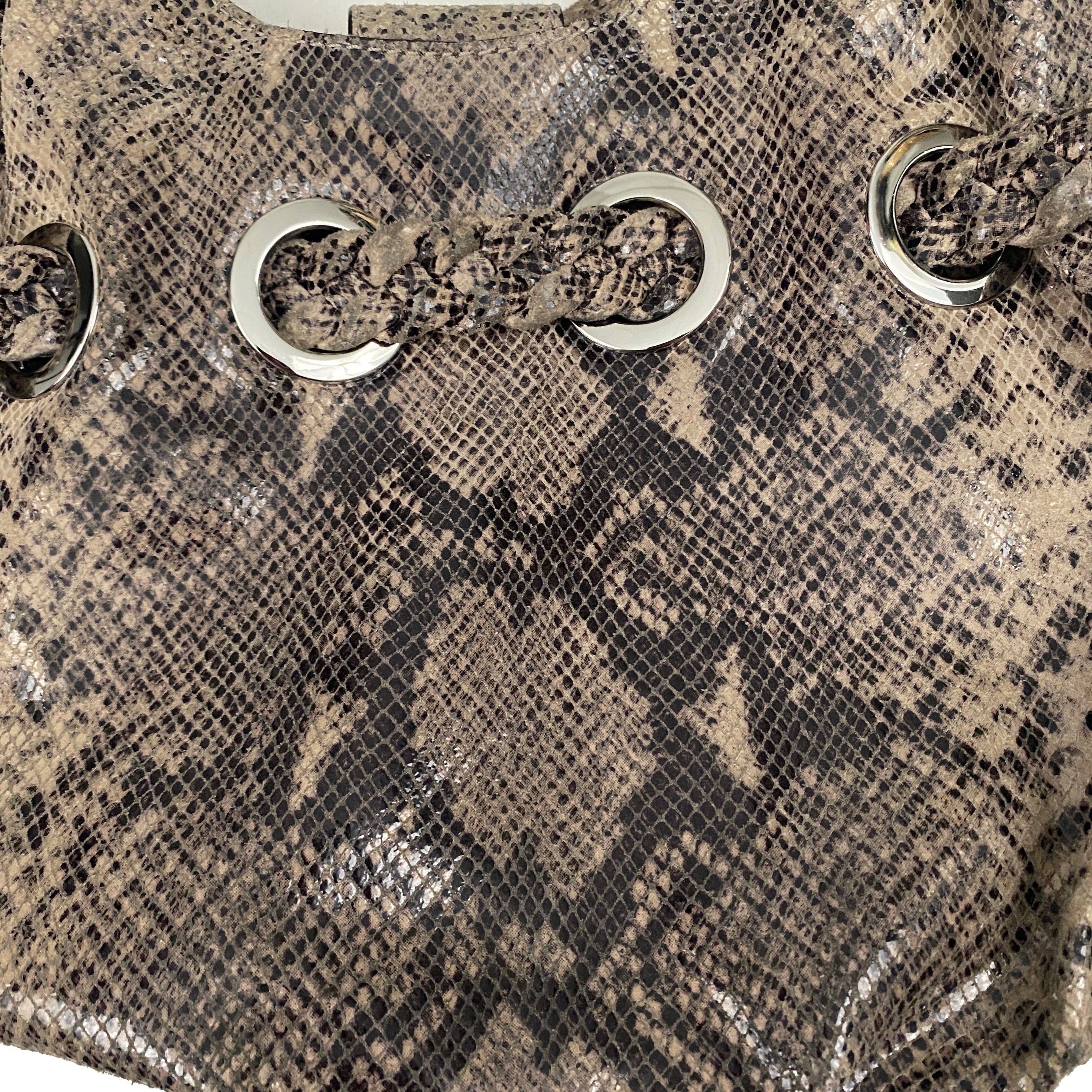 Leather Snakeskin Print Hobo Bag
