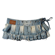 Upcycled Denim Pleated Mini Skirt-Belt (S-M)
