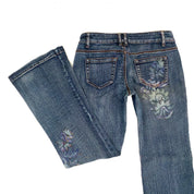 2000's Rhinestone Printed Flare Jeans (M)