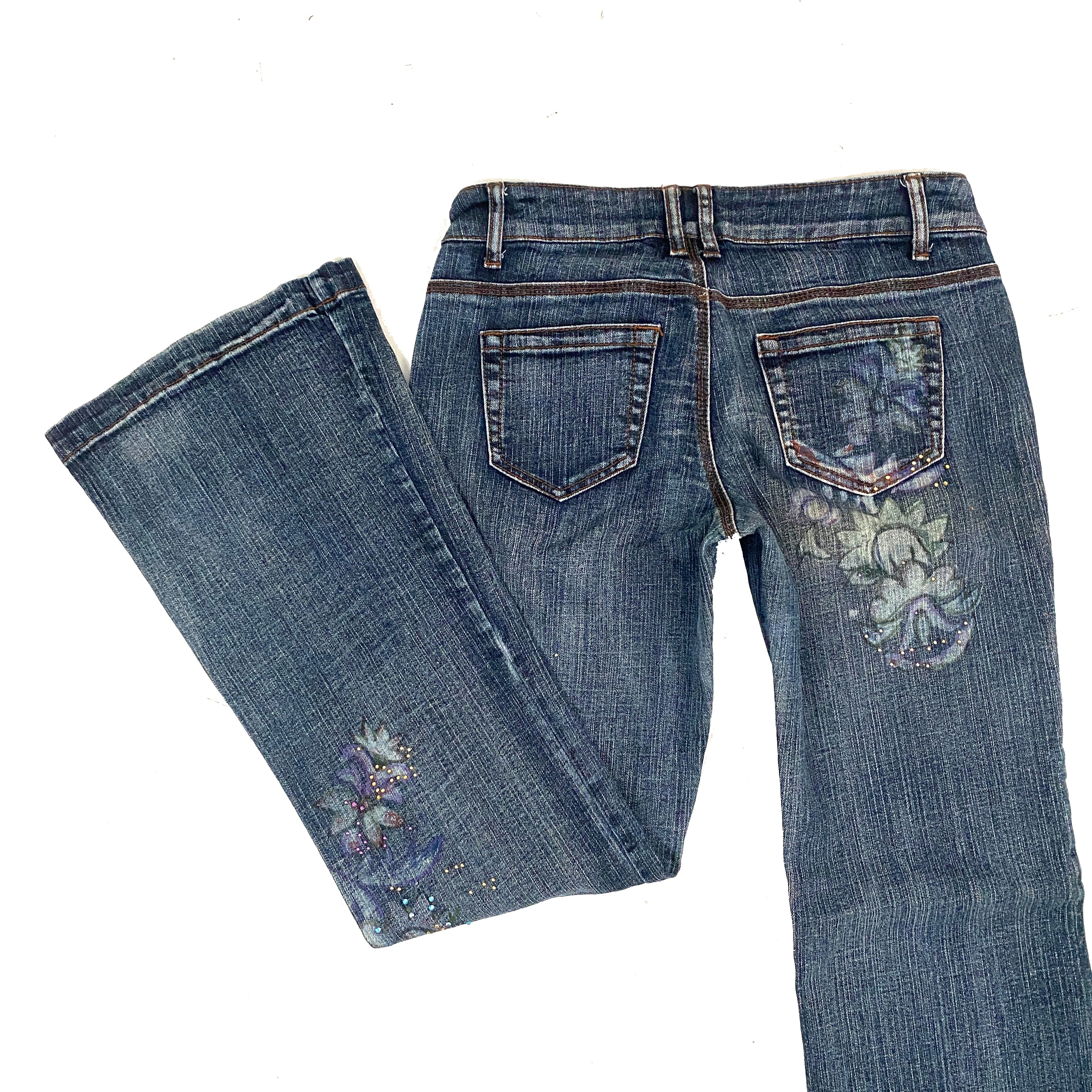 2000's Rhinestone Printed Flare Jeans (M)
