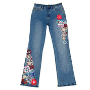 2000's Embroidered Floral Sequin Jeans (S)