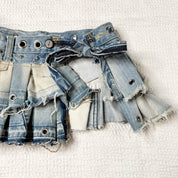 Upcycled Denim Pleated Mini Skirt-Belt (S-M)