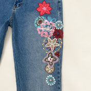 2000's Embroidered Floral Sequin Jeans (S)