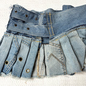 Upcycled Denim Patchwork Pleated Mini Skirt-Belt (S-M)