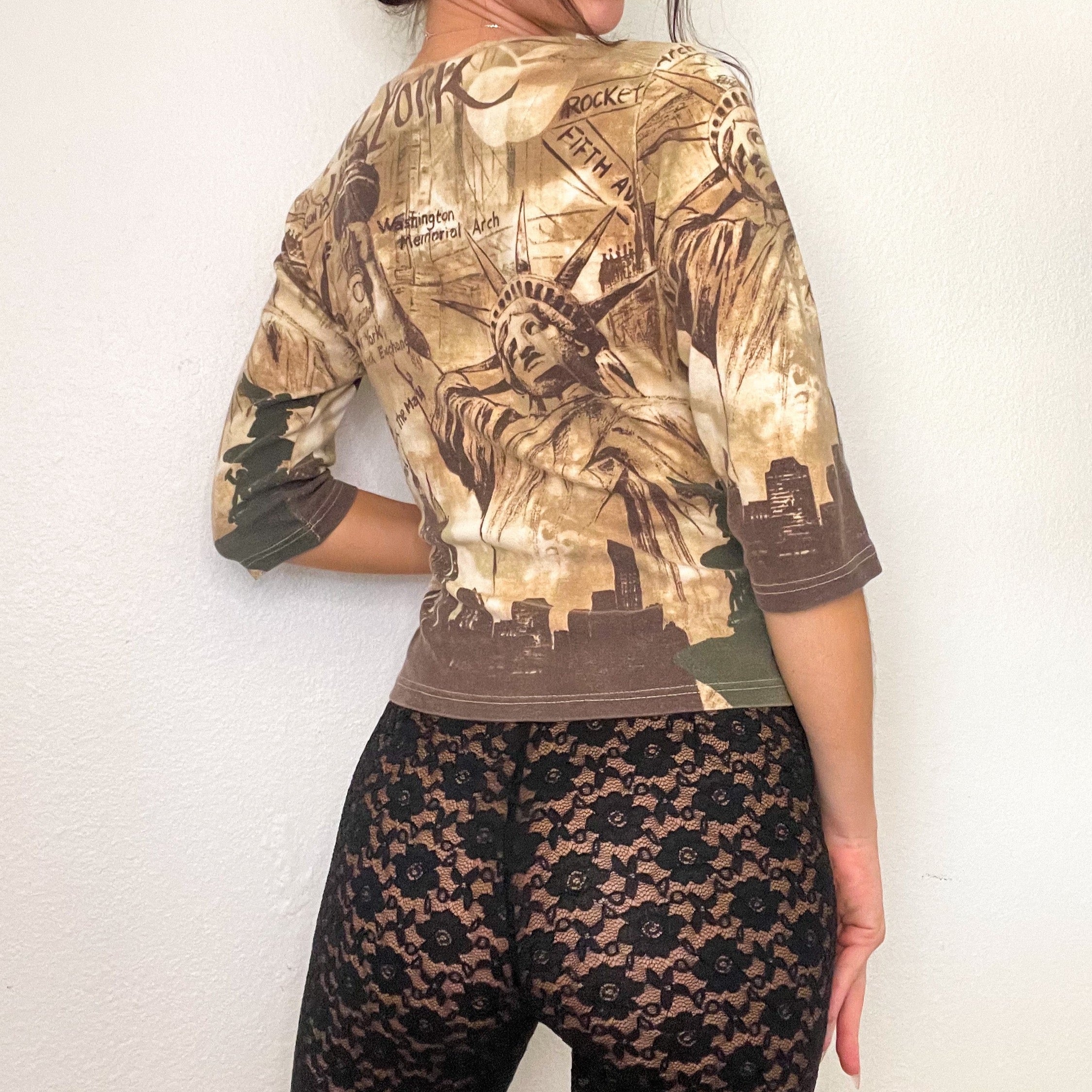 Brown New York Printed Baby Tee (M)