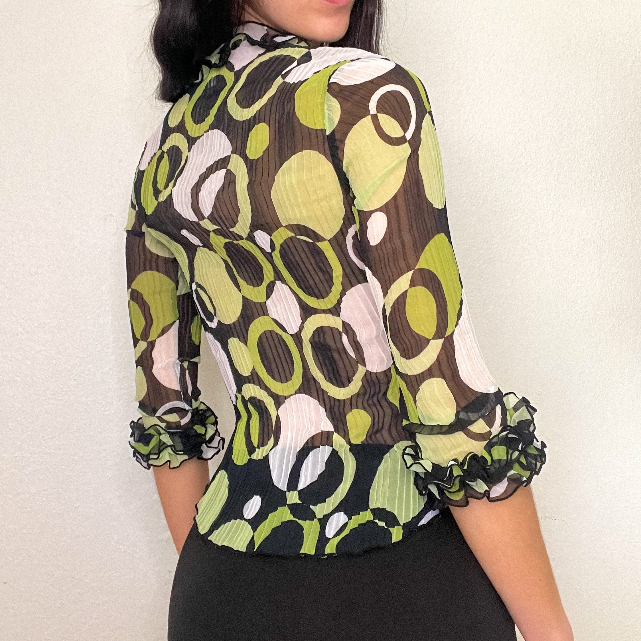 Black & Green Mesh Ruffle Blouse (S)