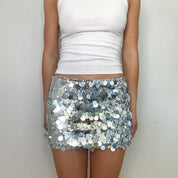 Danielle Guizio Silver Sequin Low Rise Skirt (XS)