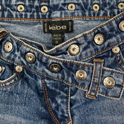 Bebe Asymmetric Button Waist Low Rise Flare Jeans (XXS/XS)