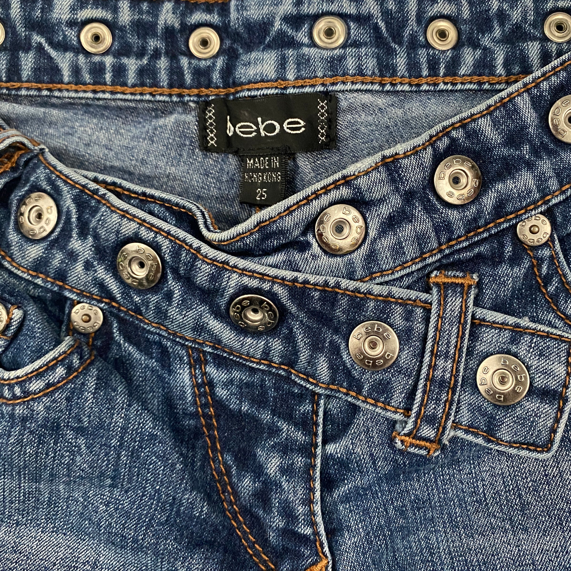 Bebe Asymmetric Button Waist Low Rise Flare Jeans (XXS/XS)
