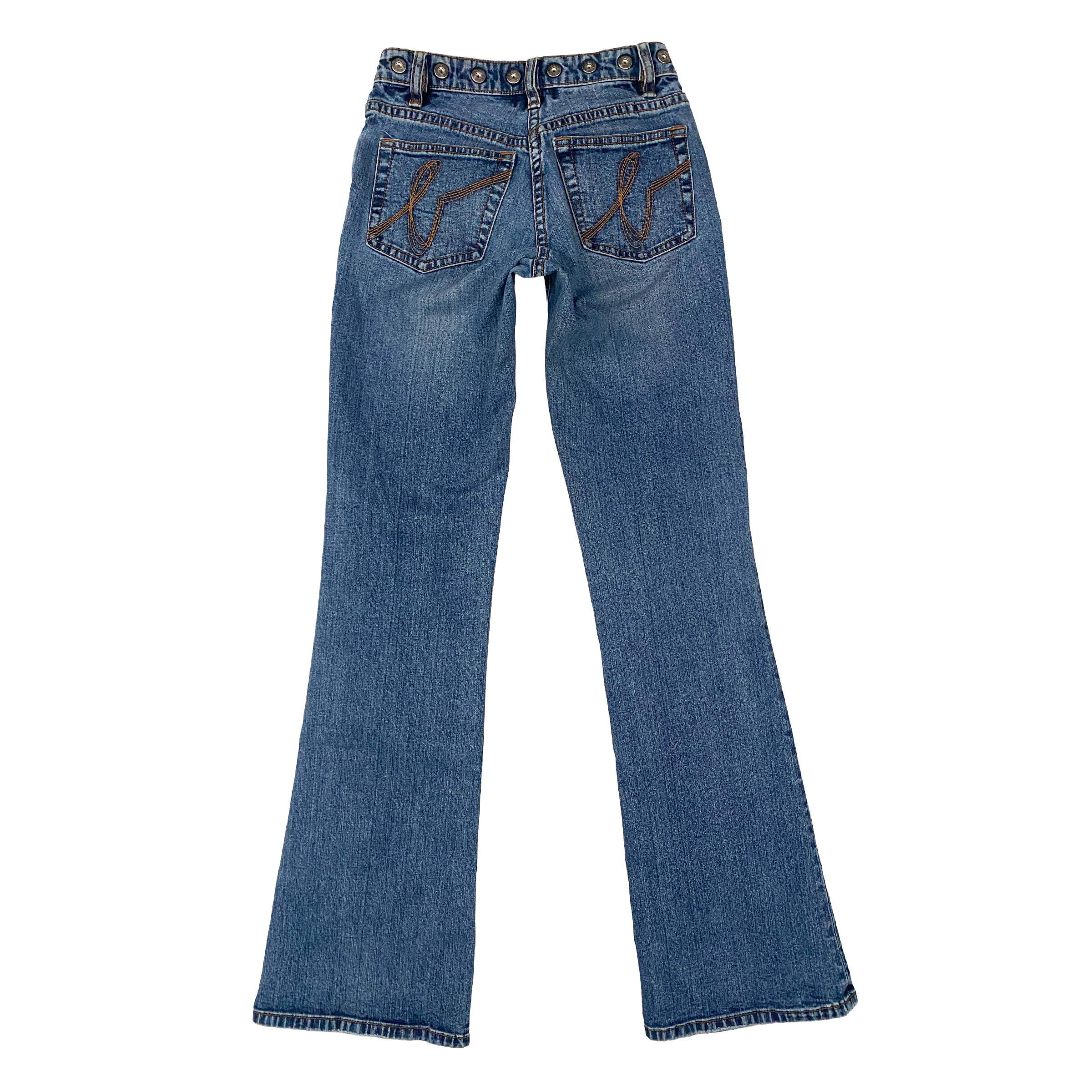 Bebe Asymmetric Button Waist Low Rise Flare Jeans (XXS/XS)