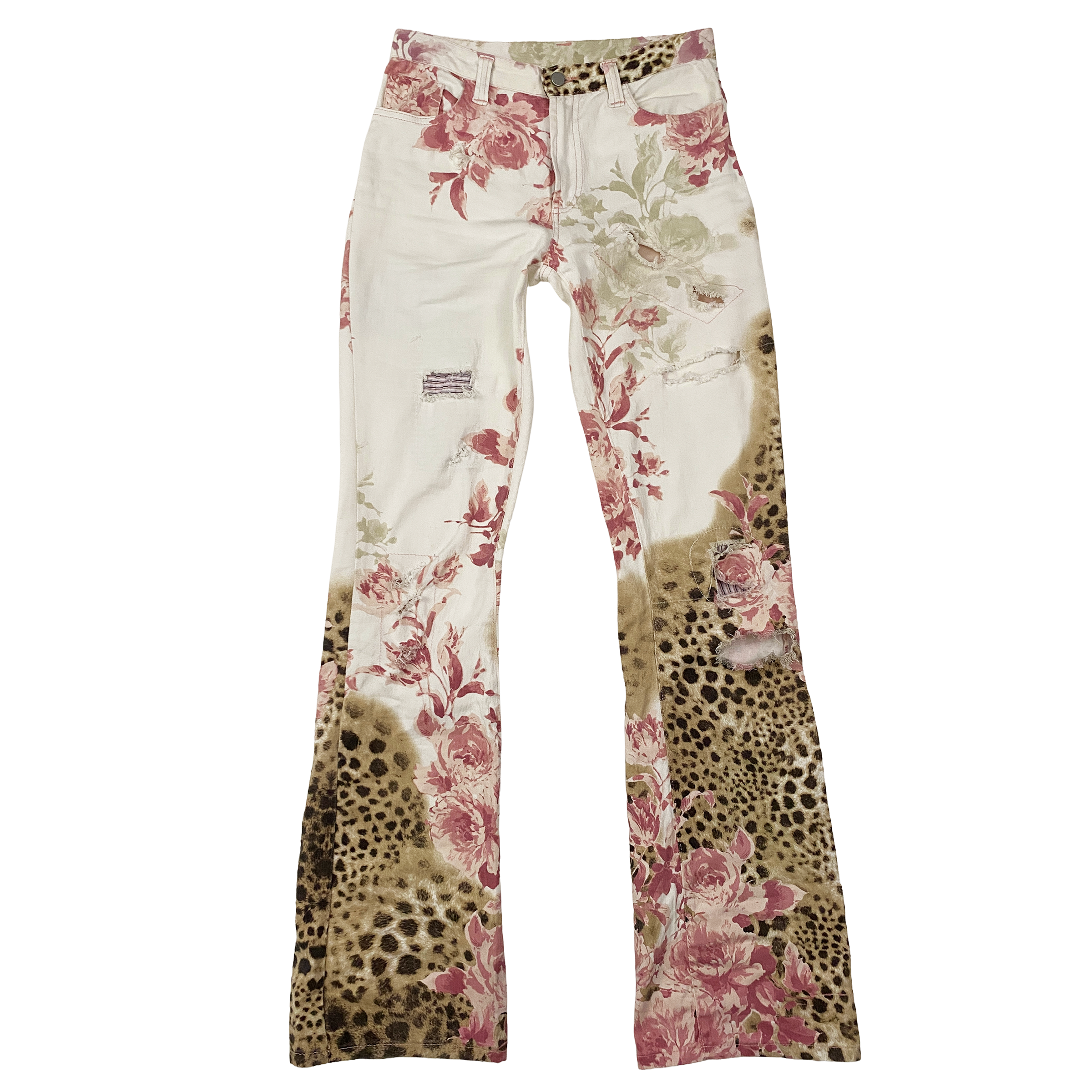 Italian La Vie En Rose Floral Leopard Print Jeans (XS)