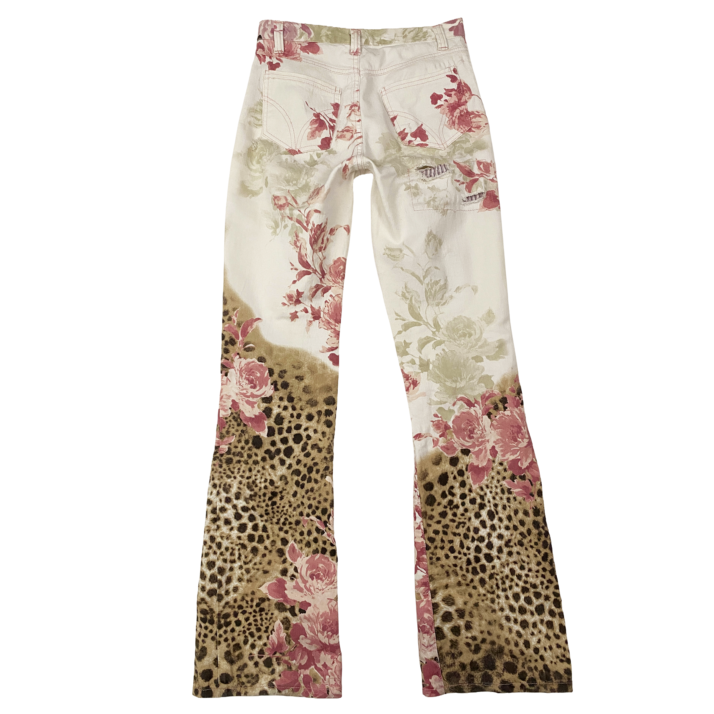 Italian La Vie En Rose Floral Leopard Print Jeans (XS)