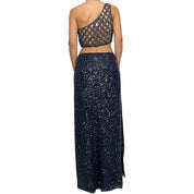 Navy Embellished Silk Maxi Skirt Set (S/M)