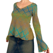 Manoosh Diamond Knit Bell Sleeve Top (S)