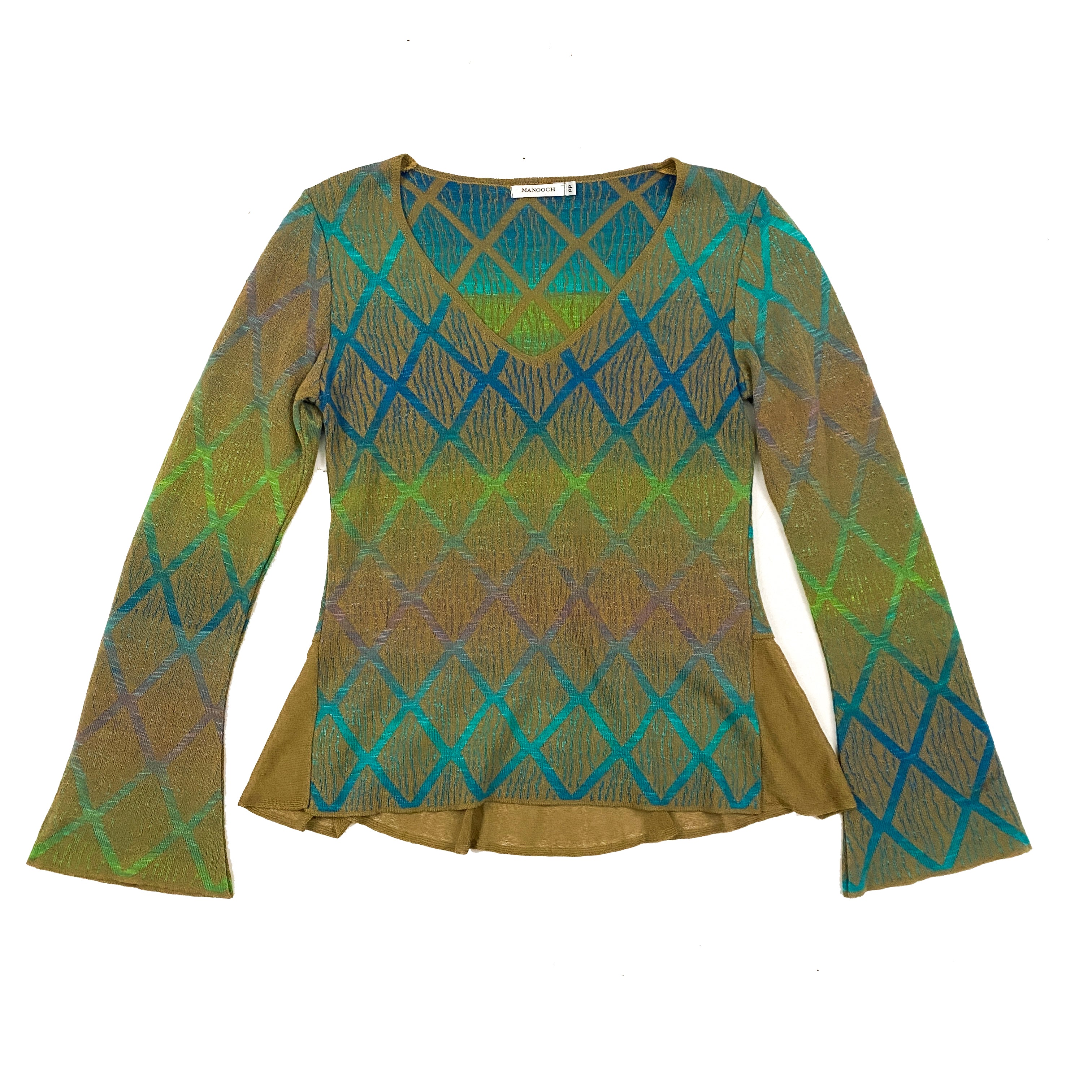 Manoosh Diamond Knit Bell Sleeve Top (S)