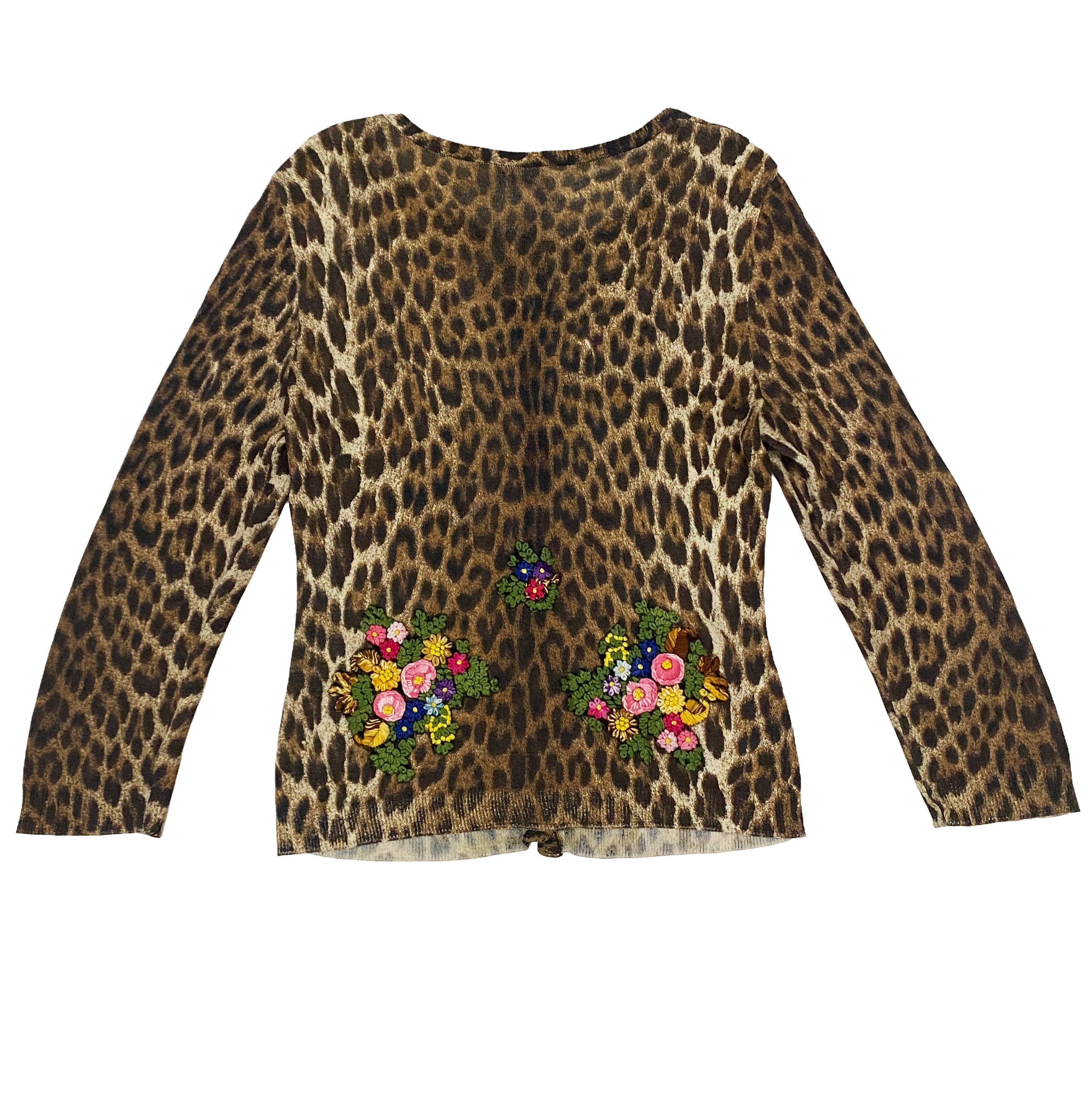 Moschino Cheap & Chic 90's Leopard Floral Embroidered Cardigan (S/M)