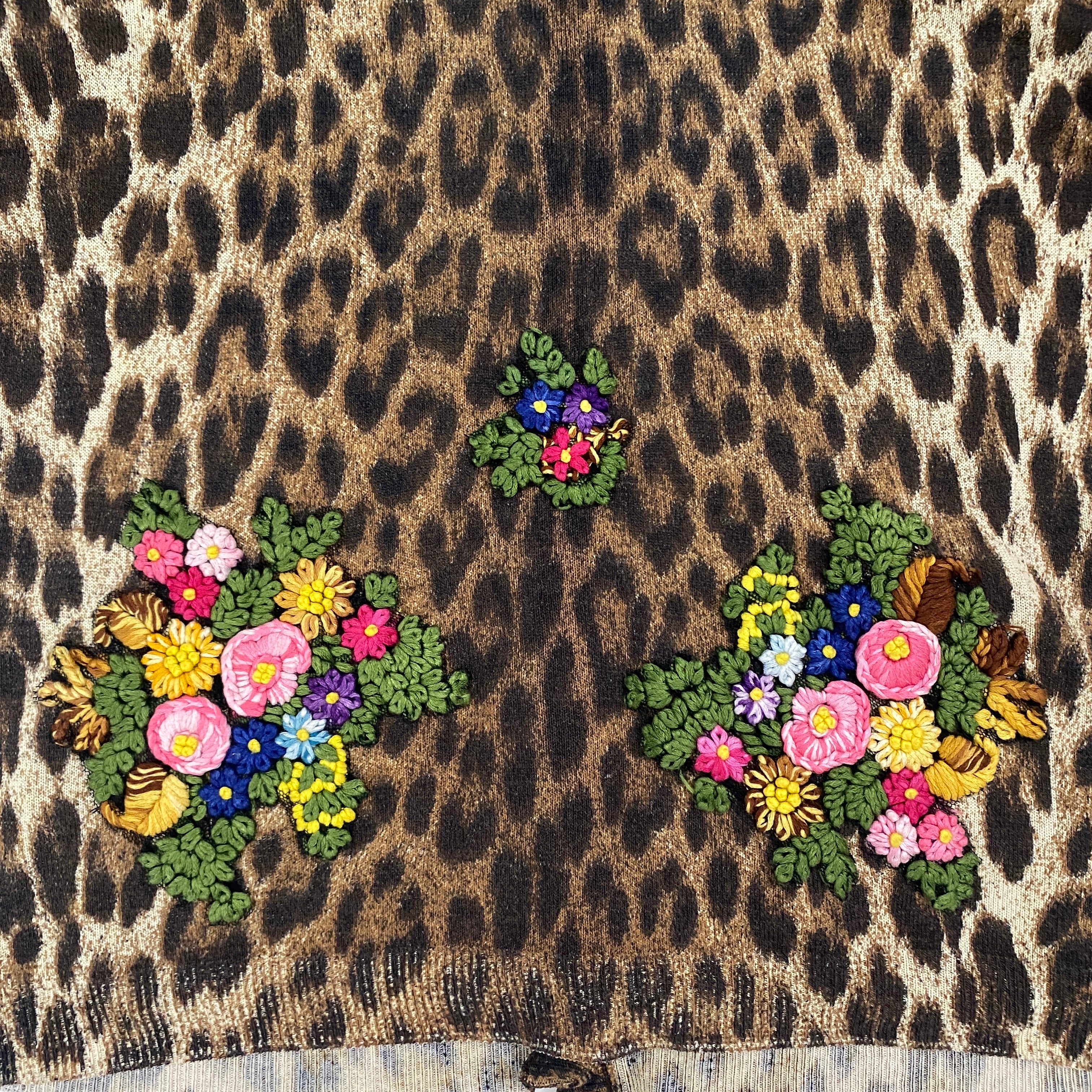 Moschino Cheap & Chic 90's Leopard Floral Embroidered Cardigan (S/M)
