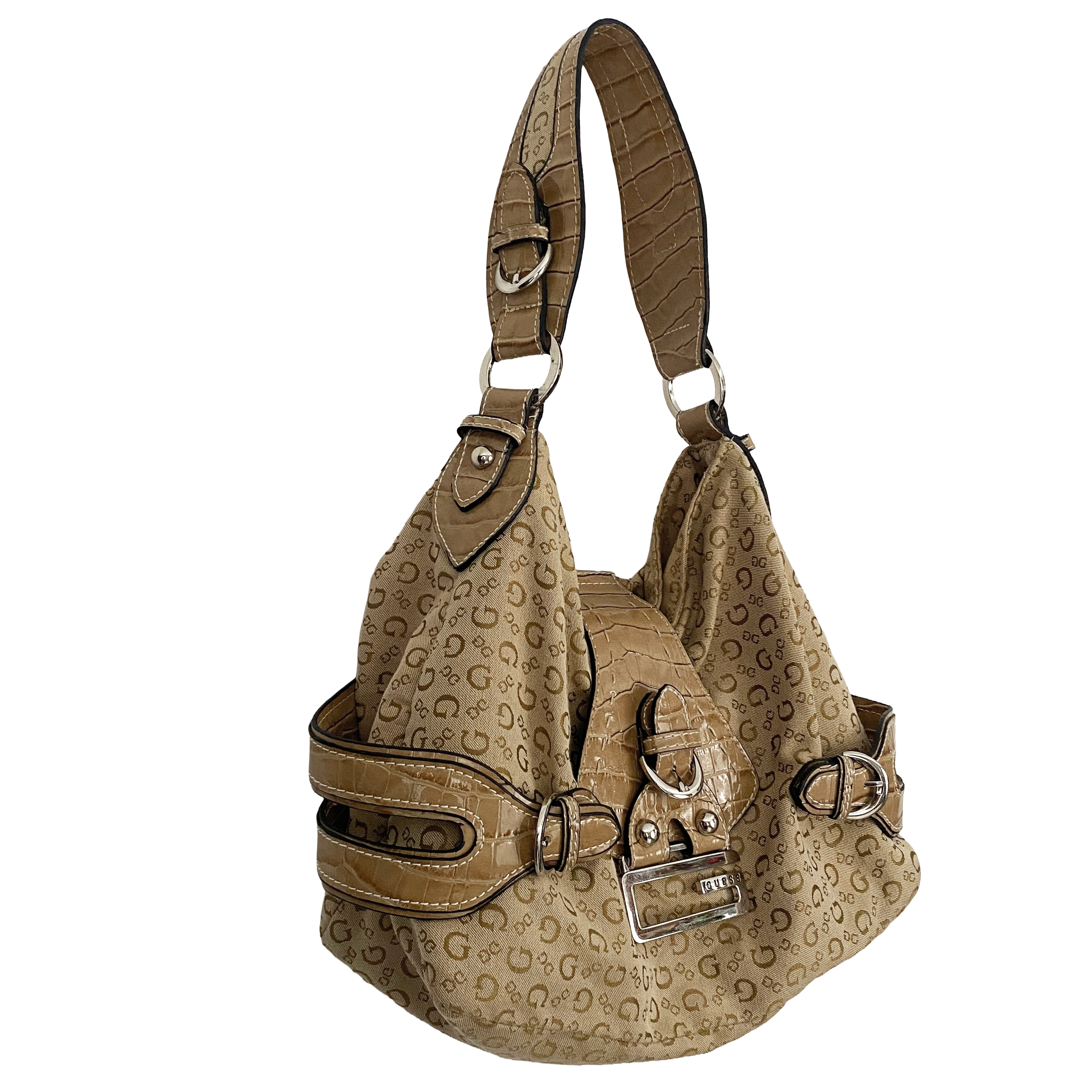 2000s Guess Monogram Tan Hobo Bag