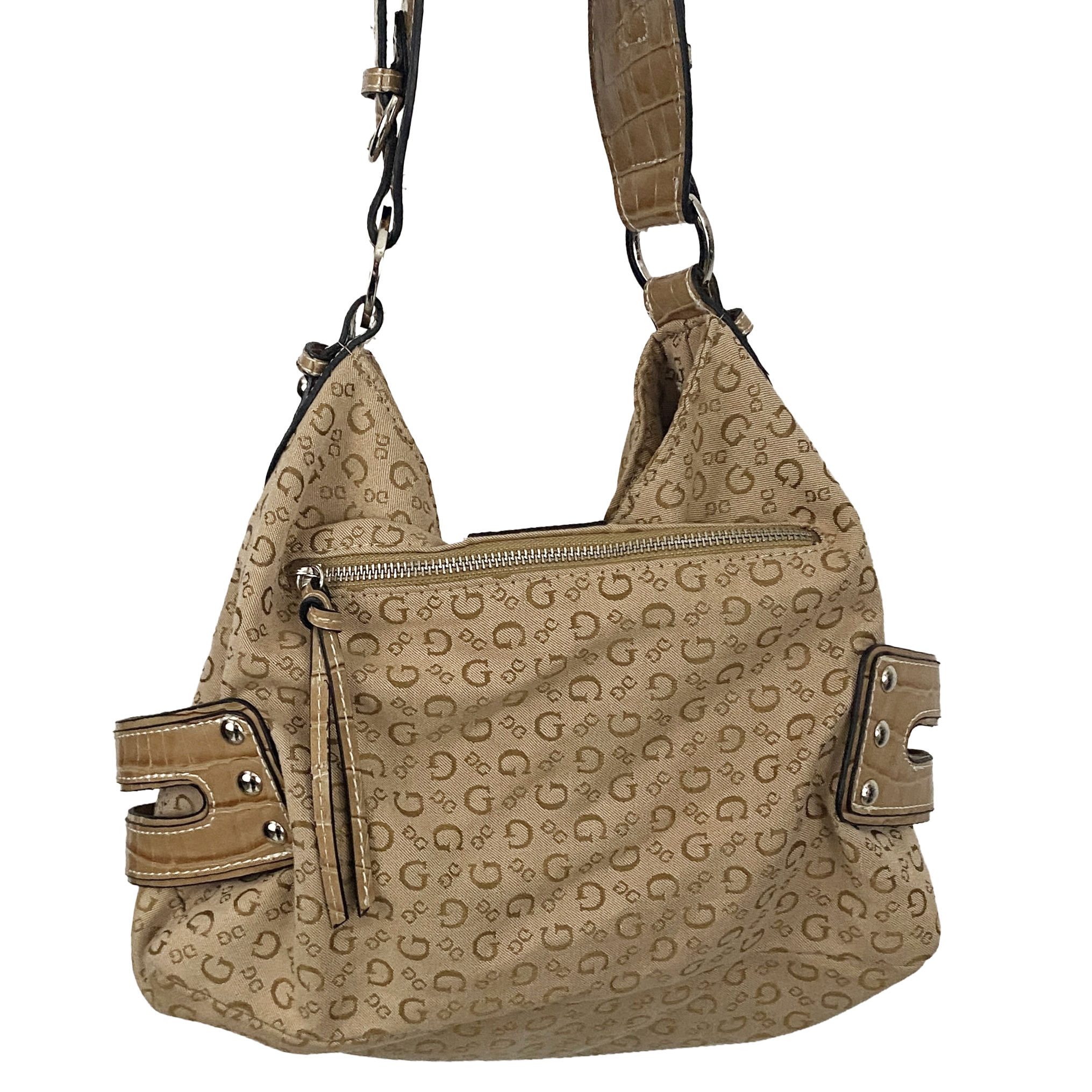 2000s Guess Monogram Tan Hobo Bag