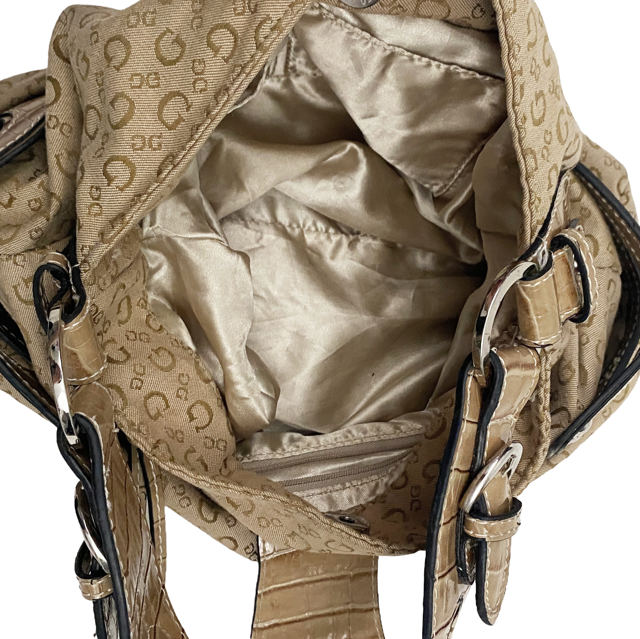 2000s Guess Monogram Tan Hobo Bag