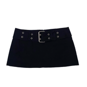 Tracy Evans 2000s Black Cotton Buckle Mini Skirt (XS)