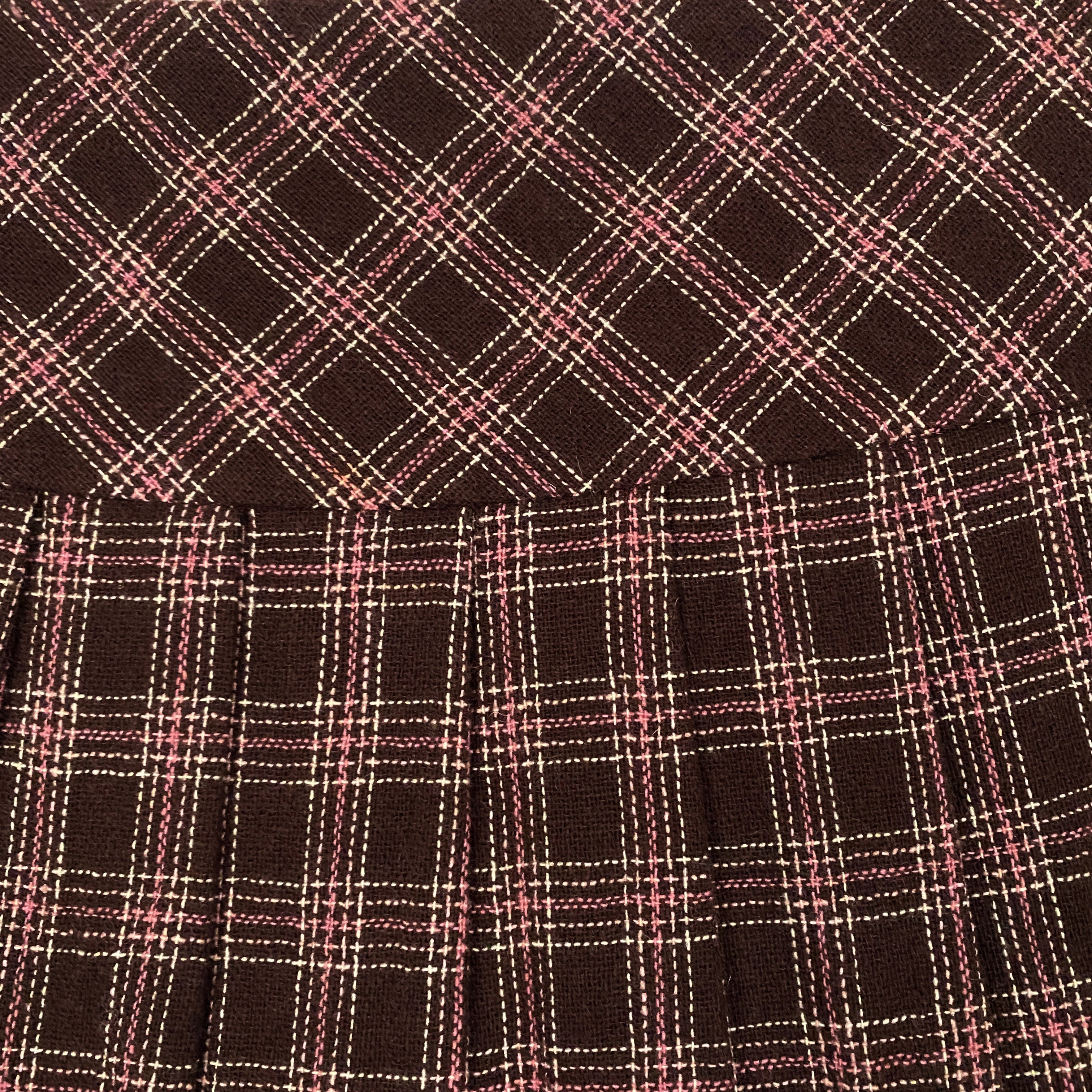 Forever 21 2000s Brown & Pink Plaid Wool Pleated Mini Skirt (S)