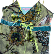 Hale Bob Y2K Green Floral Silk Blend Beaded Cami Top (s)