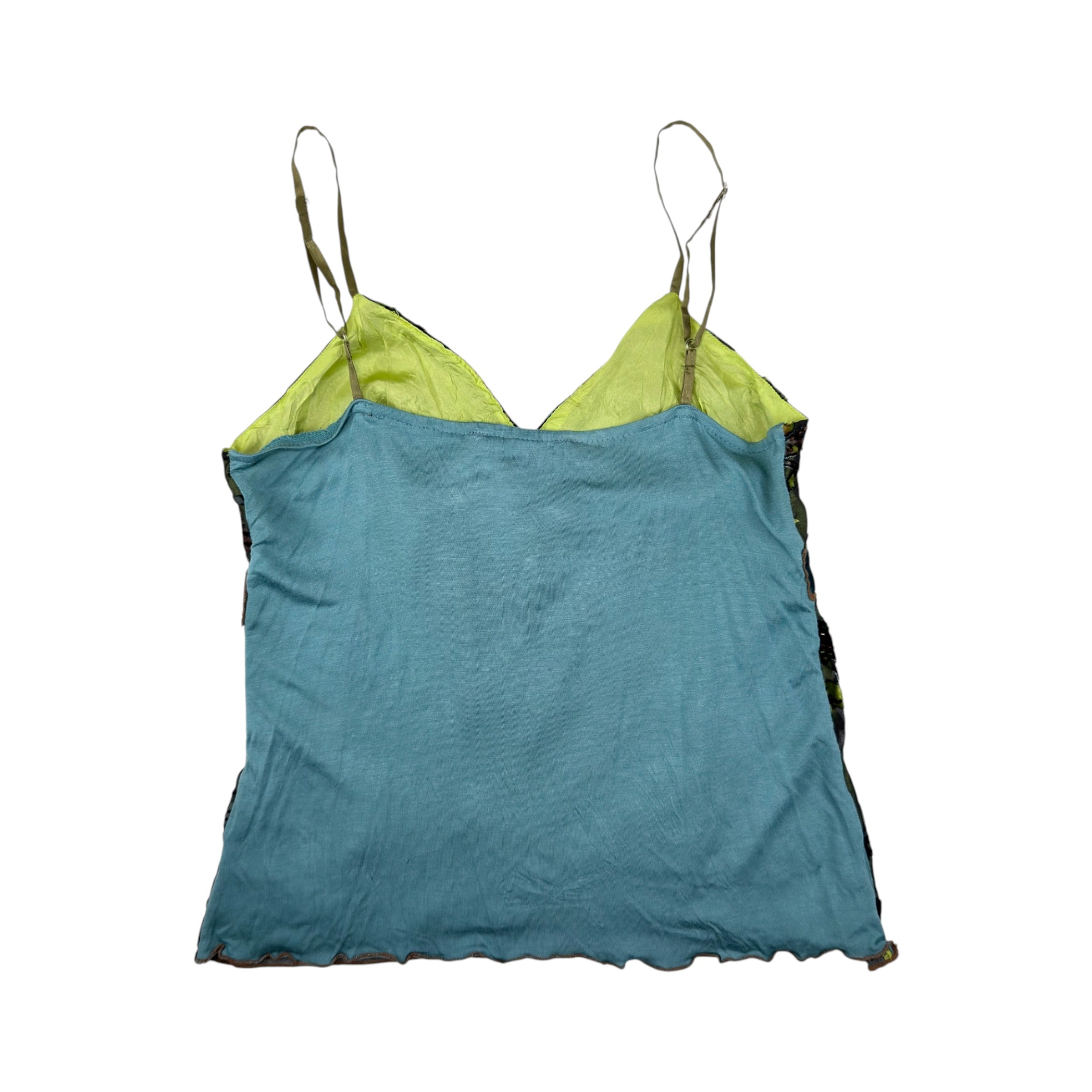 Hale Bob Y2K Green Floral Silk Blend Beaded Cami Top (s)