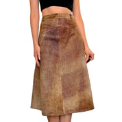 90s Animal Print Leather Midi Skirt (S)