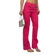 Pink Crochet Mid-Rise Jeans (S)