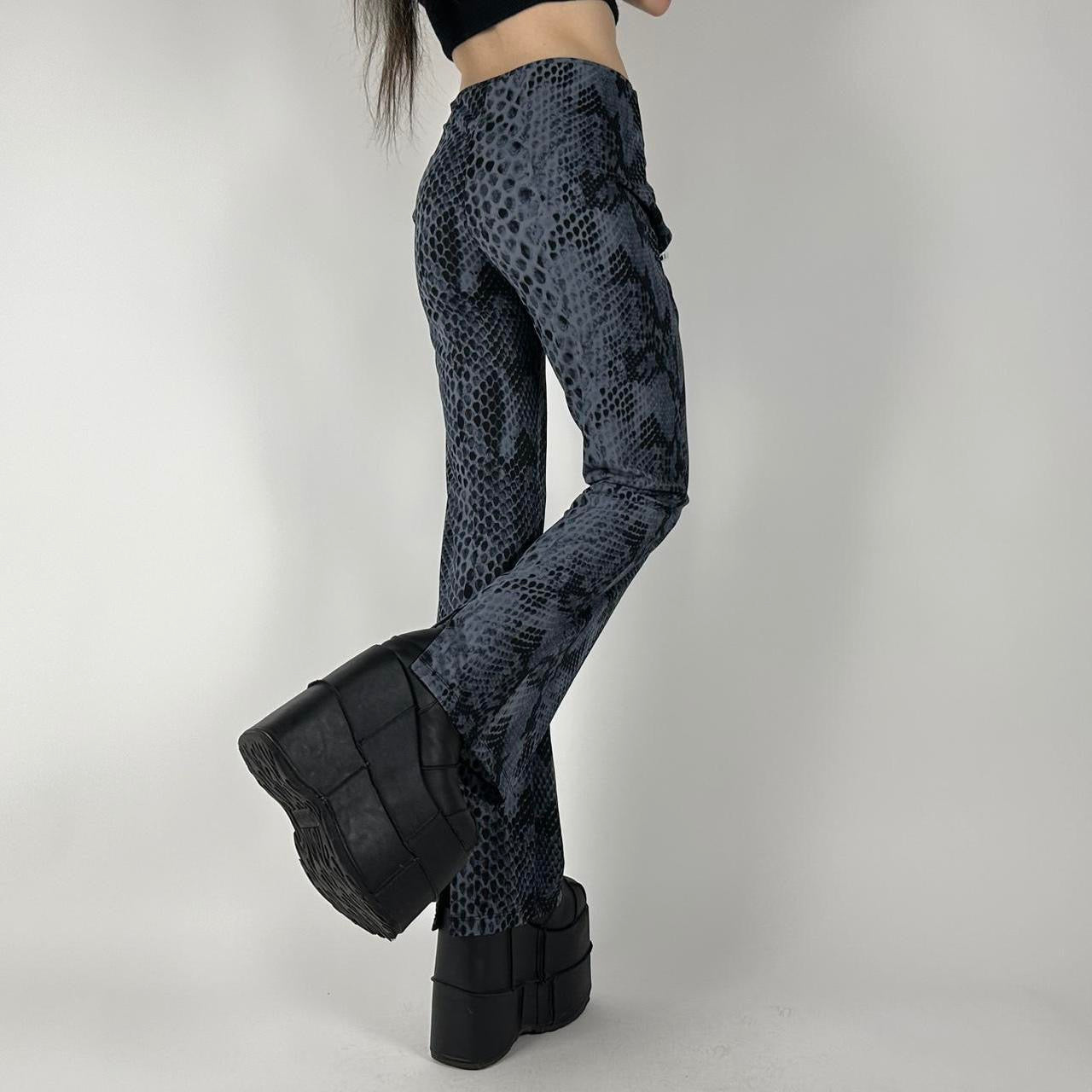 90s Blue Snakeskin Flare Pants (M)